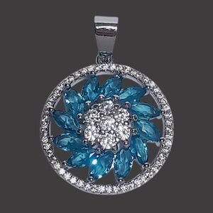 Swiss Blue Topaz Medallion Sterling Silver Pendant 1.25" NEW